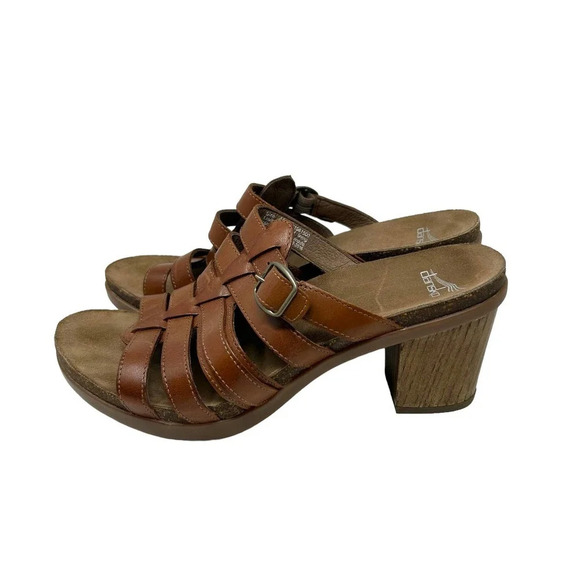 Dansko Dina Cognac Tan Leather Strappy Block Heel Sandals Size 41 US 10.5-11 - Picture 4 of 7